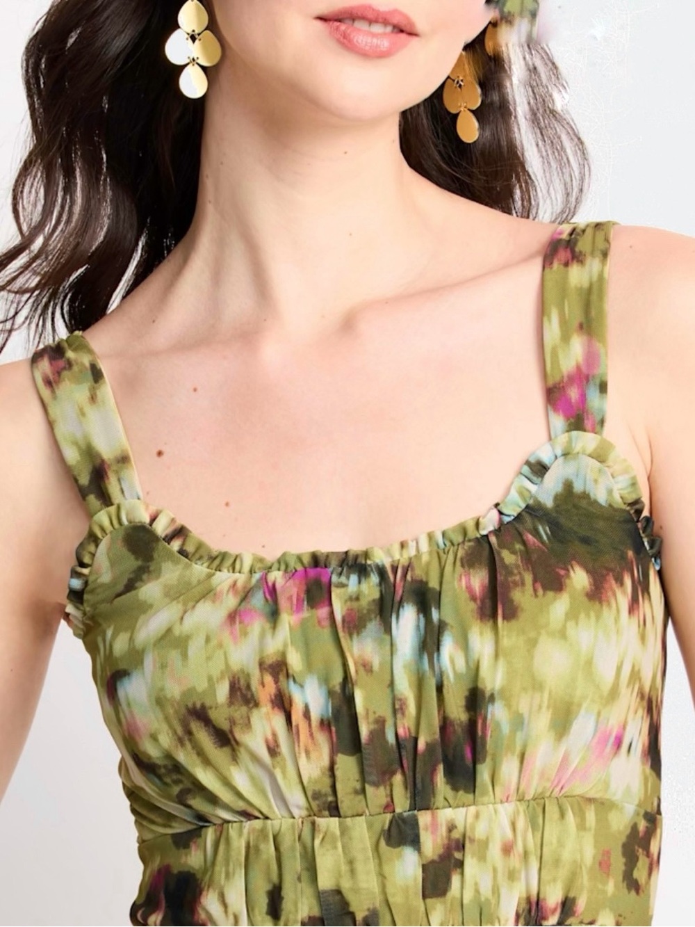 Stitch Fix nine britton  Aubriella Olive Floral Tiered maxi size Medium‎